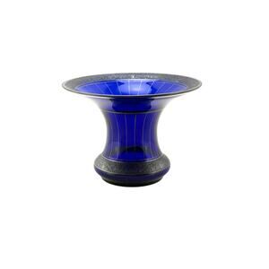 Antique Cobalt Blue Glass Spittoon Cuspidor Vase Silver Textured Trim Flared Rim